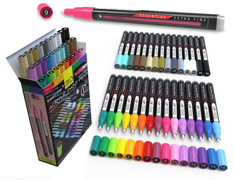 TOOLI-ART Acrylic Paint Pens Assorted Vibrant Markers for Rock Painting, Canvas, Glass, Mugs, Wood, Fabric, Metal, Ceramics. Non Toxic, Quick Dry, Multi-Surface, Lightfast (EXTRA FINE) - Image 1